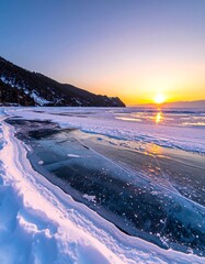 Frozen lake sunrise