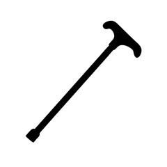 Vector art of silhouette of a black walking stick, a mobility aid for elderly or disabled people providing support and balance