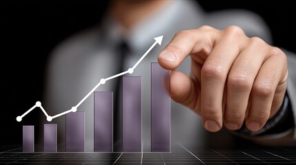 Focus on analyzing market trends through data visualizations while using a laptop in a contemporary workspace