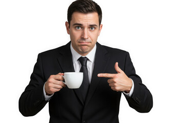 Businessman holding a coffee cup isolated on transparent background