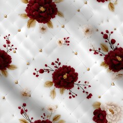 Delicate pink blooms are artfully placed against a subtle patterned backdrop, creating a tranquil and lovely atmosphere SEAMLESS PATTERN