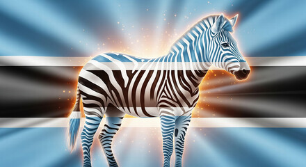 Zebra standing on abstract background representing Botswana flag  