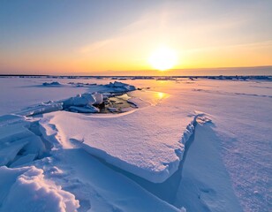 Frozen sunrise over icy expanse