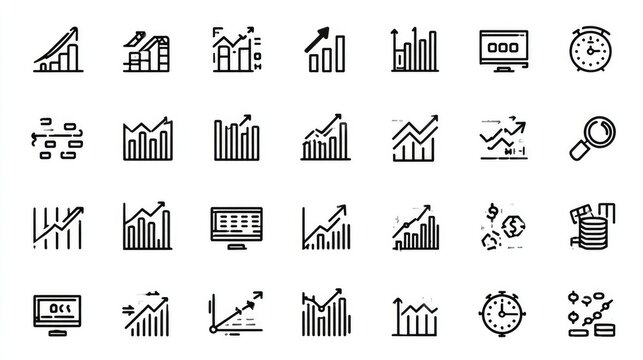 Business Growth and Decrease Line Icon Set. Financial Chart, Stock Market, and Data Analysis Symbols.