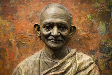 happy elderly man, mahatma gandhi on light background	
