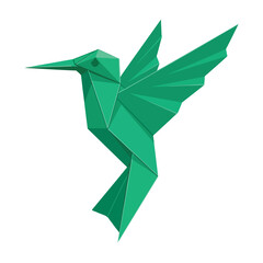 Origami Hummingbird Modern Geometric Vector Art Green Bird Logo Abstract Fly Isolated White Background