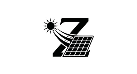 Letter Z logo design concept combining solar panel and sun energy for renewable energy sources