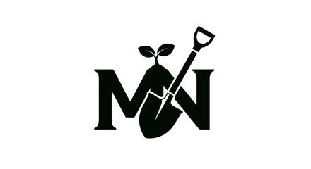 Creative MN initial logo design with seedling and shovel for agriculture concept minimalist © jas