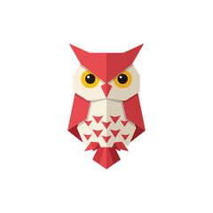 Origami Owl Illustration Modern Geometric Design in Red and White Cute Bird Icon for Branding and Marketing