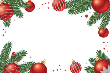 Festive christmas frame with ornaments and pine branches design on transparent background