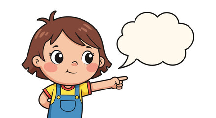 Cartoon girl with speech bubble pointing to the right for educational purposes or illustrations