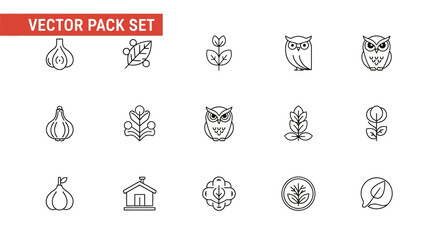 Fototapeta premium Diverse vector icon set featuring nature elements and animal outlines for creative designs