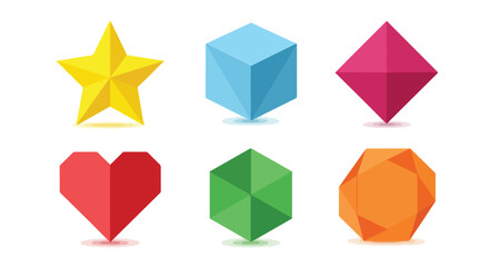 Set of Geometric 3D Icons Star Cube Diamond Heart Hexagon Octagon