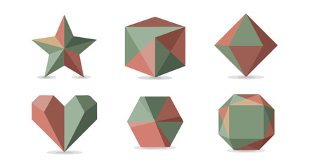 Geometric Low Poly Shapes Star Cube Heart Dodecahedron Rhombus Octahedron Icons for Modern Design