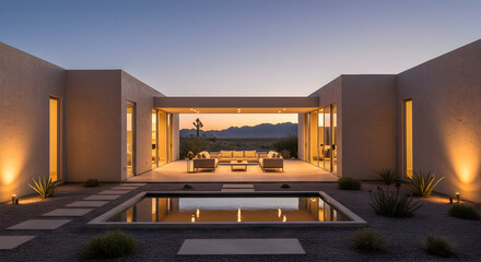 A modern desert house with a private, enclosed courtyard