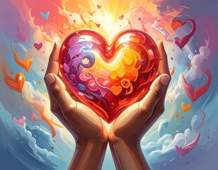 Heart held aloft by hands