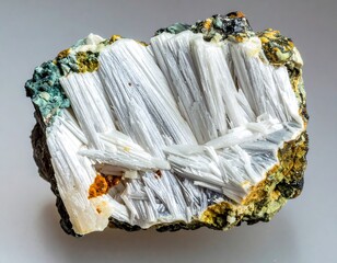 White Mineral Specimen with Colorful Matrix.