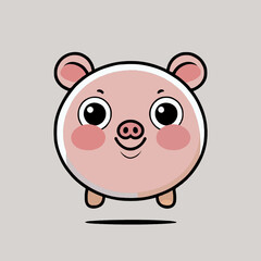 Cute cartoon pig character smiling with round body on grey background  