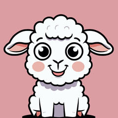 Cute cartoon sheep smiling on a pink background  