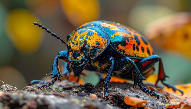 Colorful beetle on bark