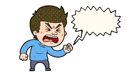 Angry cartoon man screaming with speech bubble expressing intense rage and frustration