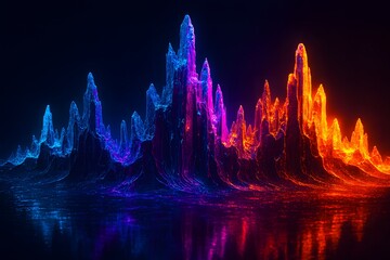 Abstract Glowing Mountains with Vibrant Colors and a Dark Background
