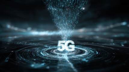 Futuristic 5g network technology with glowing blue particles and circles.