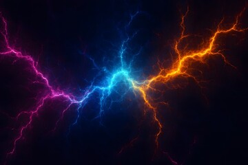 Dramatic Electrical Storm Illustration with Vivid Colors on Dark Background Art