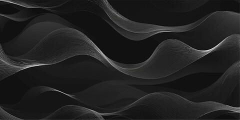 Abstract black and white silk wave background with smooth flowing texture