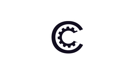 Abstract initial C letter logo with cogwheel, perfect for engineering or industrial company