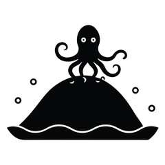 cartoon flat underwater hill with small octopus