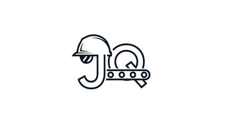 Construction and engineering logo displaying industrial helmet and conveyer belt symbol
