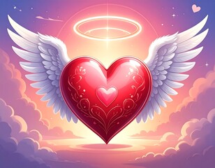 Heart with wings in a halo