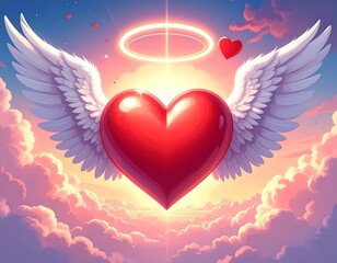 Heart with wings in clouds