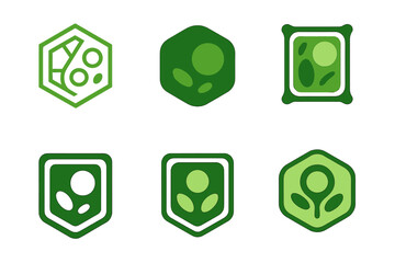 Biology Emblem Variations. Biology. Set Logo of Biology: Plant Cell. harmonious logo variations of the same emblematic concept, each with different artistic