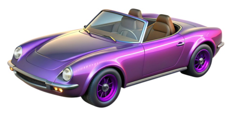 Vintage purple convertible sports car with chrome accents