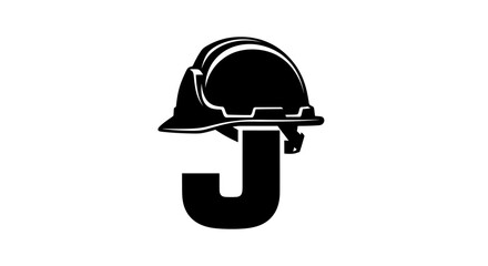 Construction logo design featuring letter J and hard hat helmet for builders  engineers