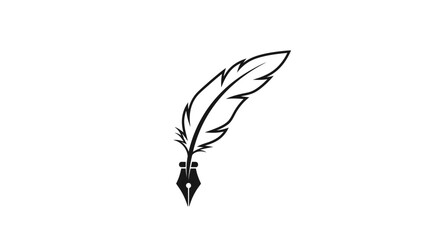 Elegant Feather Quill Logo Design, Symbol of Writing, History, and Creativity in White Background