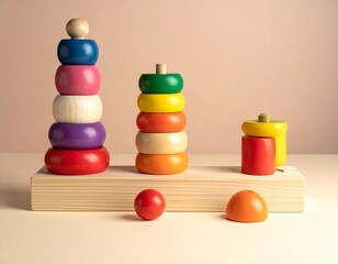 Colorful Wooden Stacking Rings Toy Set for Toddlers.