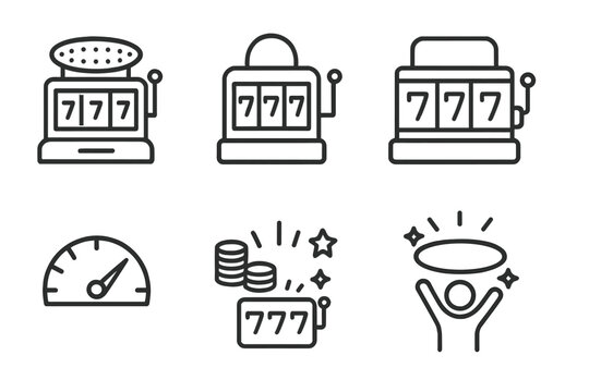 Slot Machine Jackpot Icons. Outline icon set of slot machine jackpots: progressive jackpot, mini jackpot, major jackpot, mega jackpot, jackpot meter, jackpot