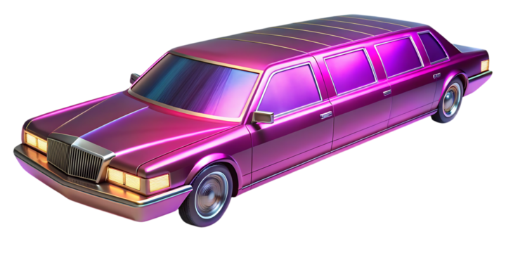 Iridescent pink stretch limousine on a transparent background