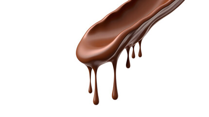 Fototapeta premium Smooth, rich chocolate sauce flows gracefully, showcasing a glossy texture on a light neutral background.