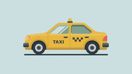 Flat vector illustration of a yellow taxi cab with a light blue background perfect for transportation city life or travel themed designs and promotional materials for taxi services