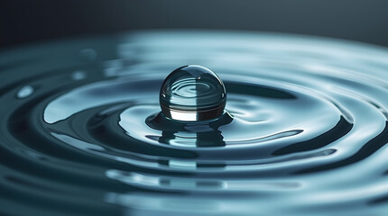 A close-up of a water droplet creating ripples on a calm surface, showcasing serenity and fluidity.