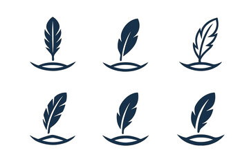 Fototapeta premium Floating Feather Logos. Floating to new heights. Set Logo of floating to new heights: floating feather. harmonious logo variations of the same emblematic