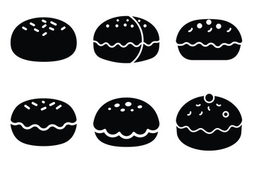 Ladoo sweet icon set, black isolated silhouette fill vector icons