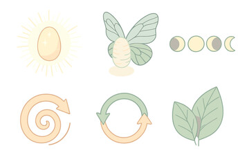 Silk Cocoon Transformation. Isometric vector illustration set Silk Cocoon Symbol of Transformation: cocoon glowing aura, butterfly