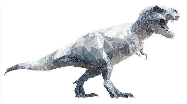 Low-poly, stylized T-Rex illustration on a white background, roaring with open jaws - Powered by Adobe