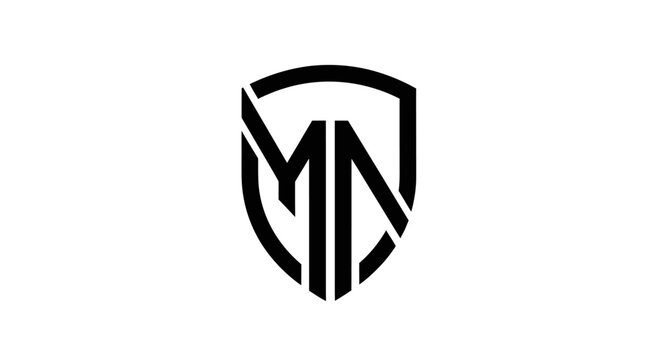 Modern and Minimalist MN Letter Logo Design with Shield Shape for Branding and Identity