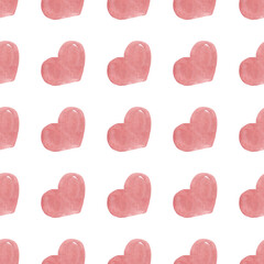 Pink watercolor hearts. Simple diagonal seamless pattern. Hearts background
